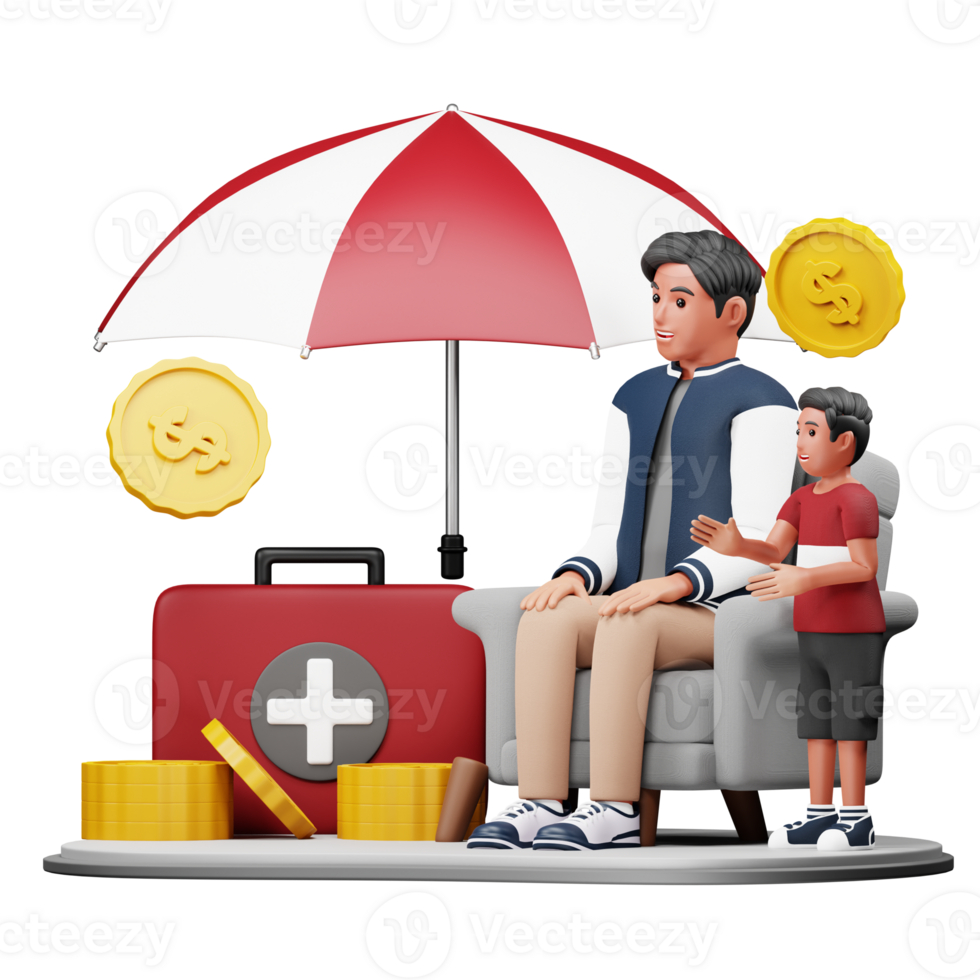 3D Man Character with Emergency Support Fund for Financial Security Illustration png