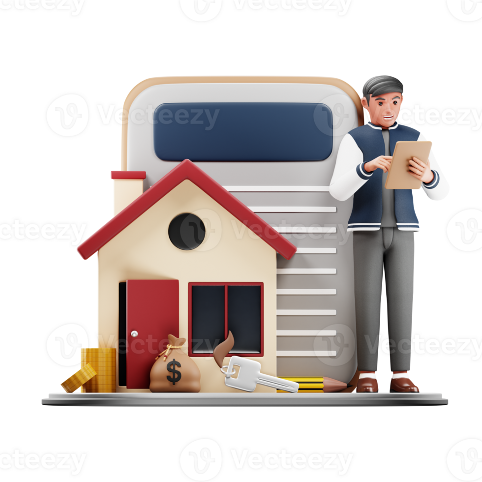 3D Businessman Character Signing Mortgage Contract for Business and Real Estate Design png