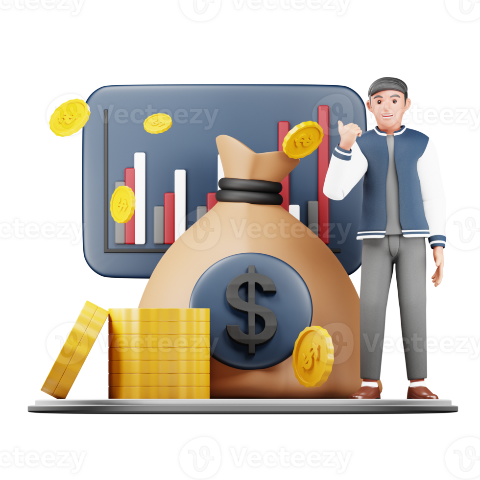 3D Character Illustrating Investment Return. Modern Cartoon Illustration for Financial and Investment Design png