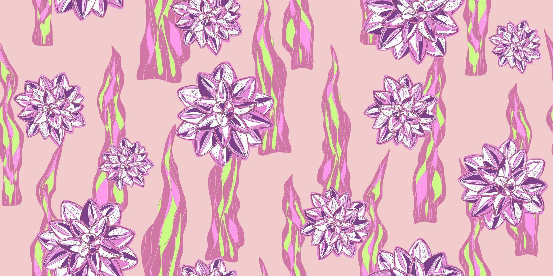 a pink and green floral pattern on a pink background vector