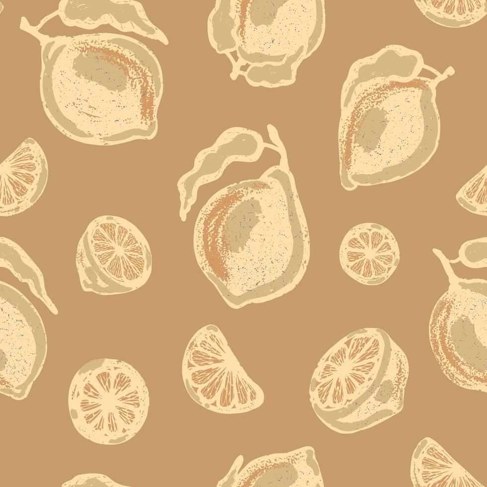 a pattern with lemons and oranges on a beige background vector