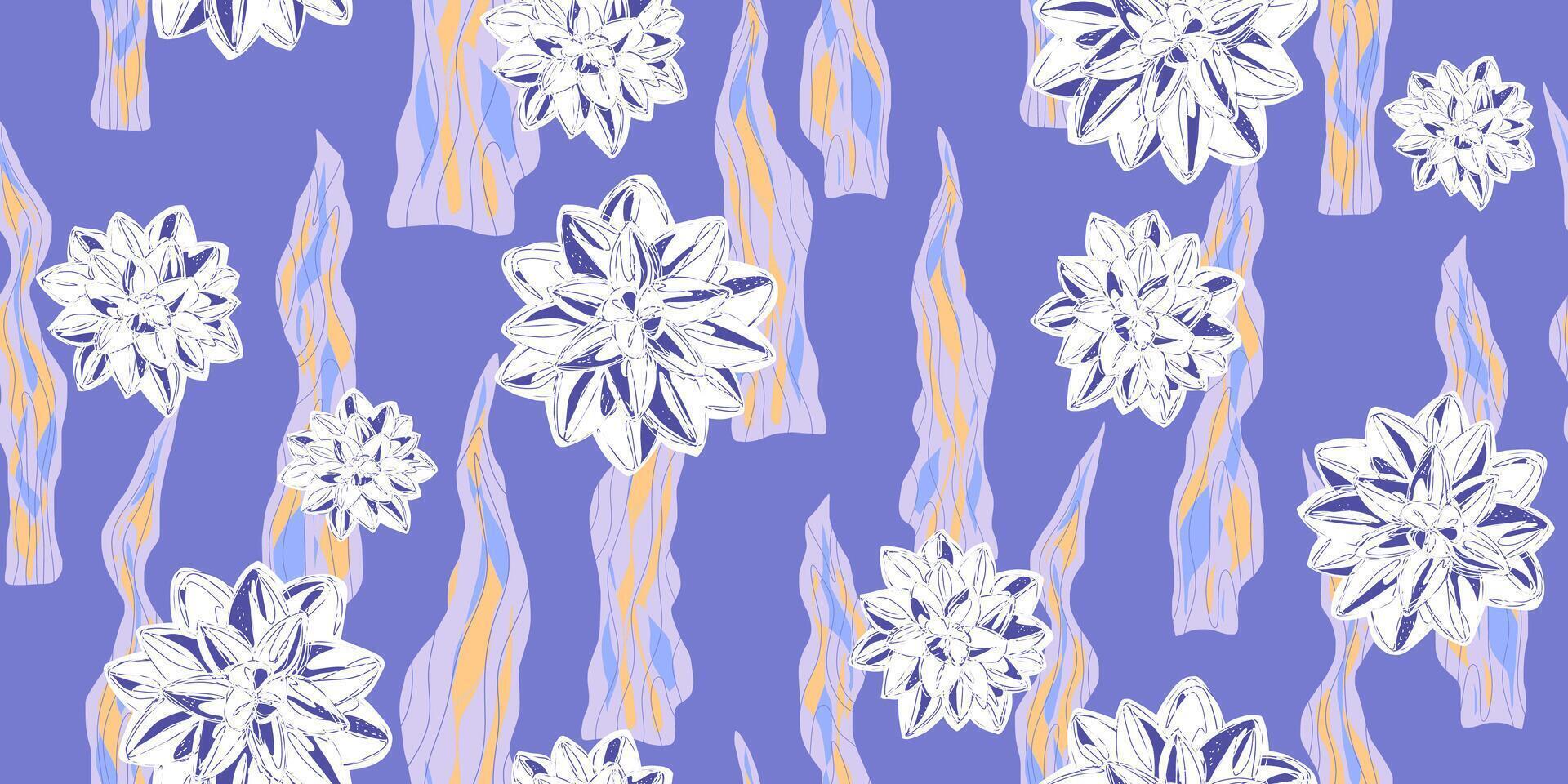 a pattern with white flowers on a purple background vector