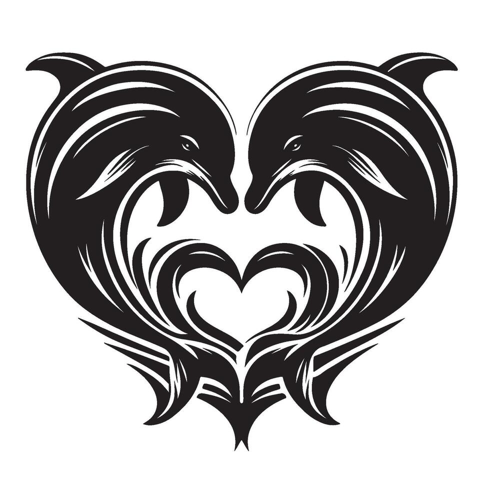 Silhouette of Two Dolphins Forming a Heart vector