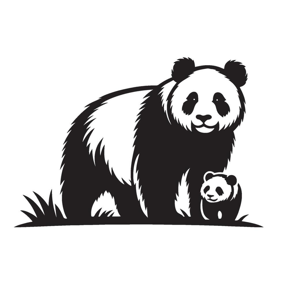 Silhouette of a Panda with a Baby Panda vector