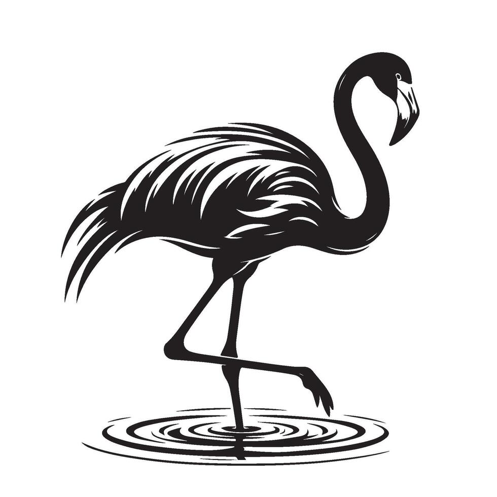 Silhouette of a Flamingo in a Ring Puddle vector