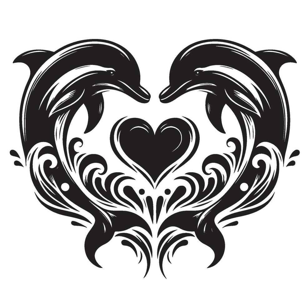 Silhouette of Two Dolphins Forming a Heart vector