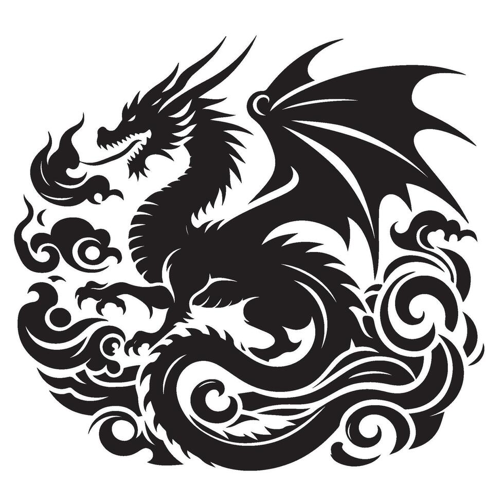 Silhouette of a Dragon Breathing Fire vector