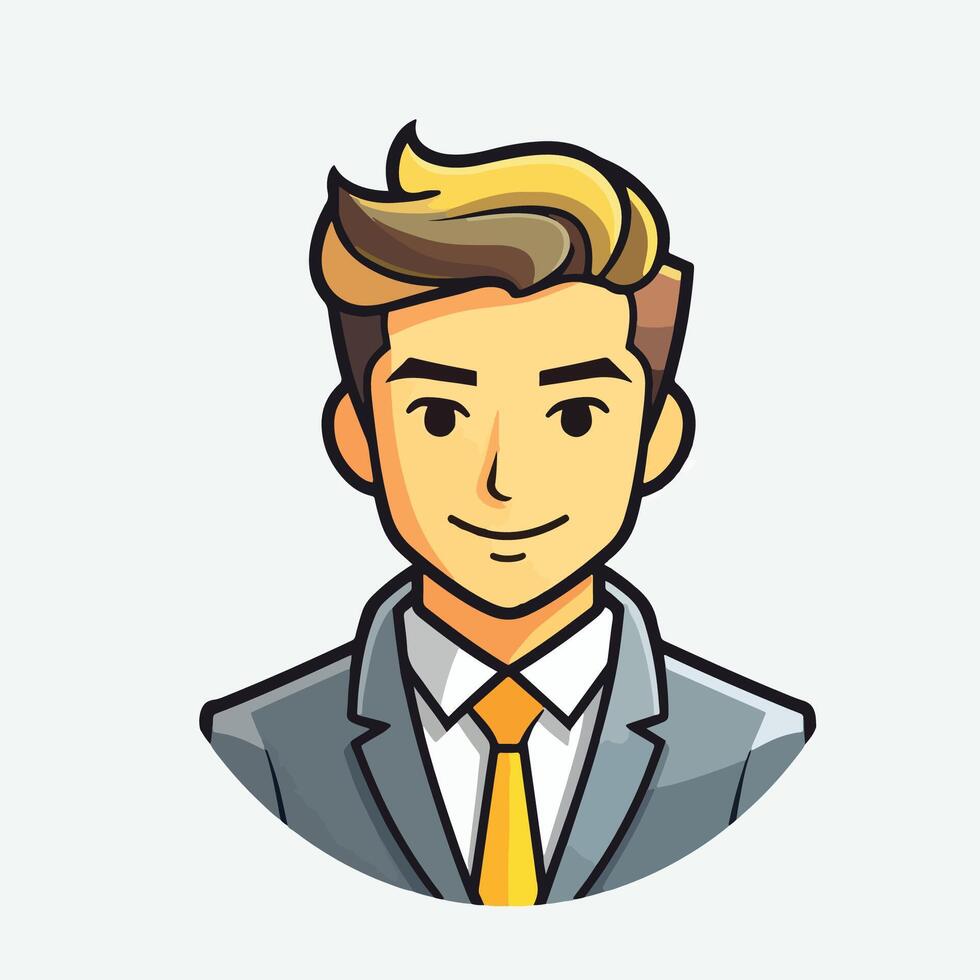 Cartoon Businessman Avatar in Gray Suit and Yellow Tie Illustrator eps 10 format vector