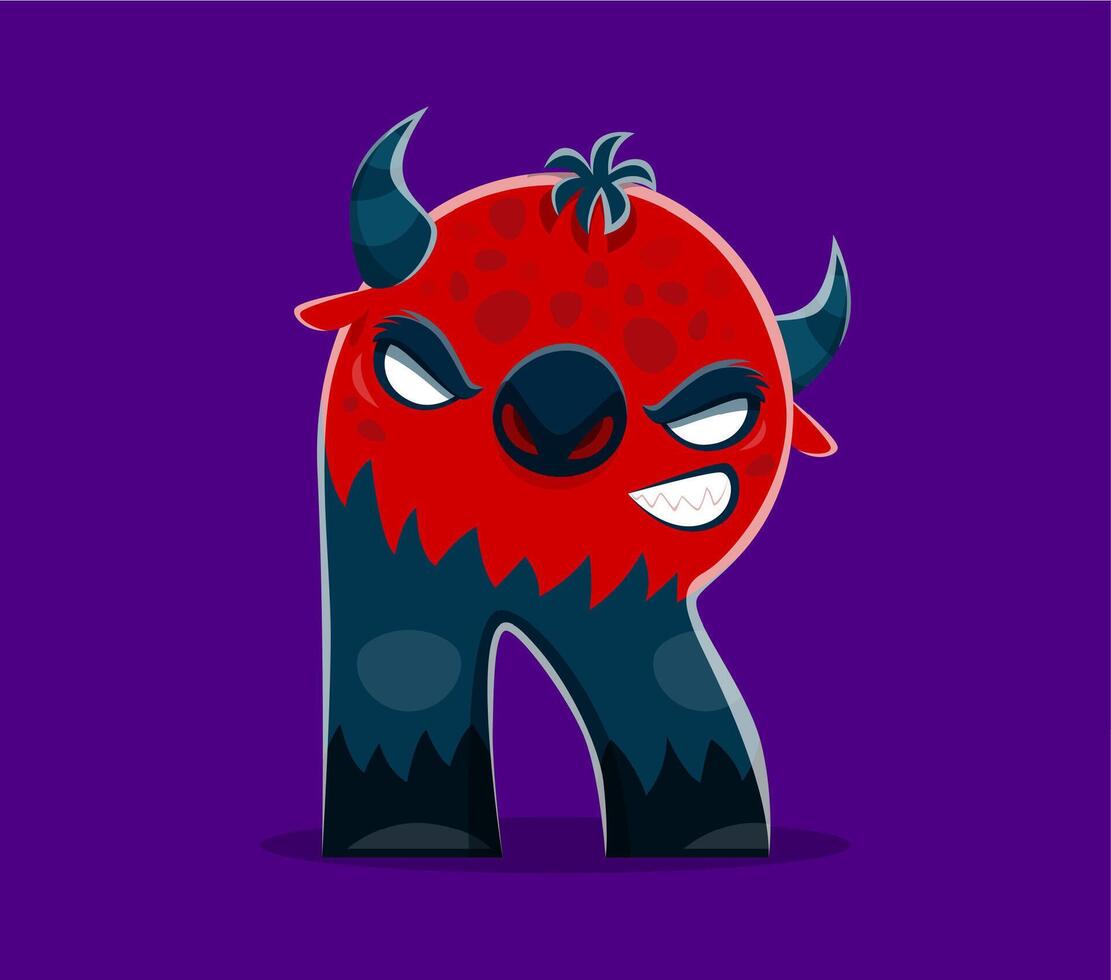 Halloween font, letter R devil monster character vector