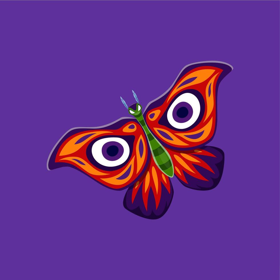 Cartoon Halloween butterfly peacock-eye character vector