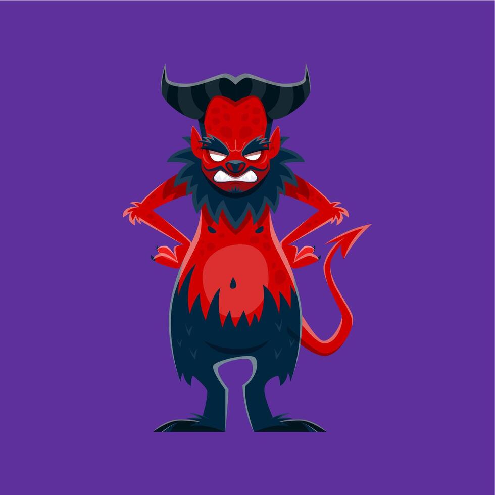 Cartoon Halloween devil evil character, creepy imp vector