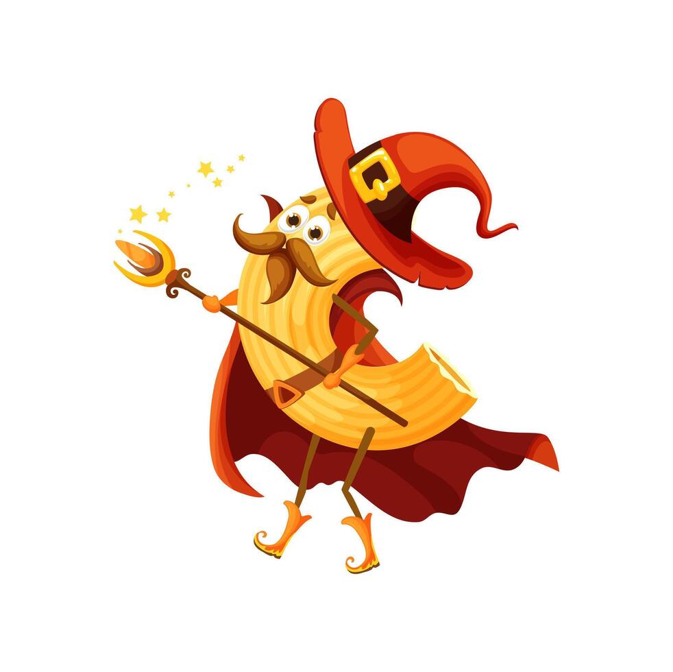 Cartoon Halloween pasta cornetti rigati wizard vector