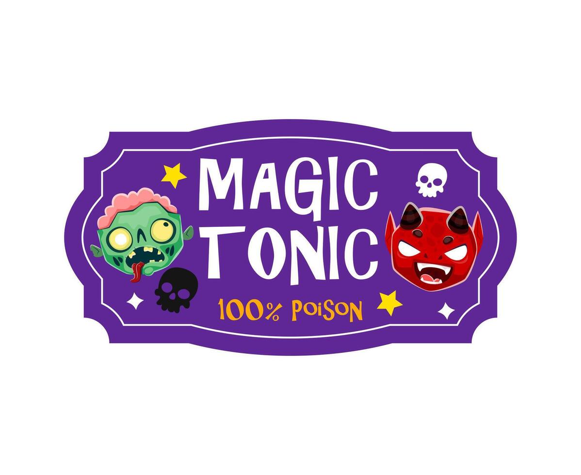 Halloween holiday potion label with monsters faces vector