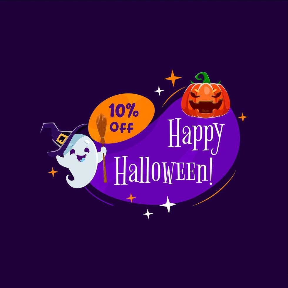 Halloween frame kawaii ghost sporting witch hat vector