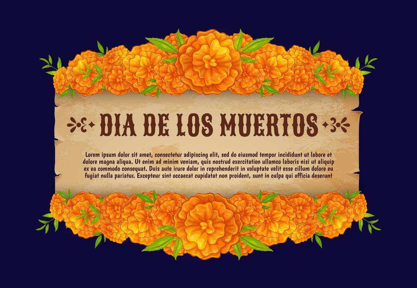 Day of the dead banner with scroll and marigolds vector