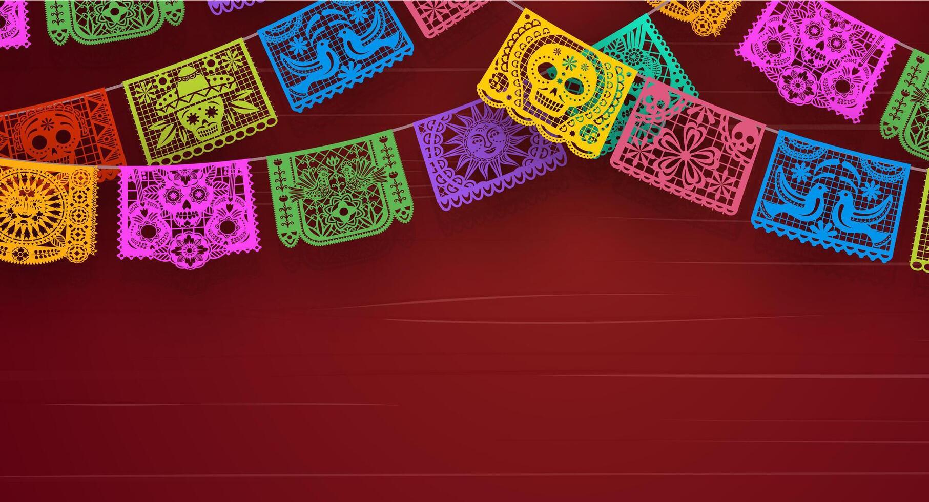 Mexican holiday background paper cut papel picado vector