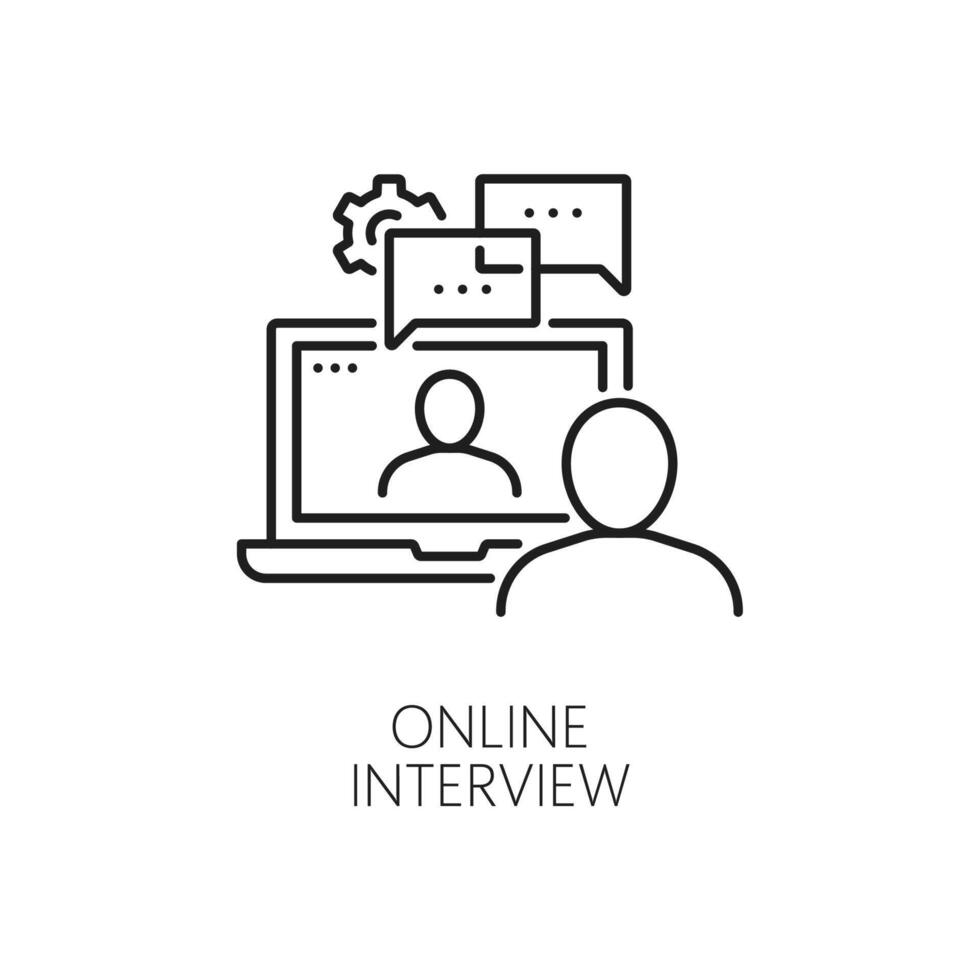 Online interview line icon, job search recruitment vector