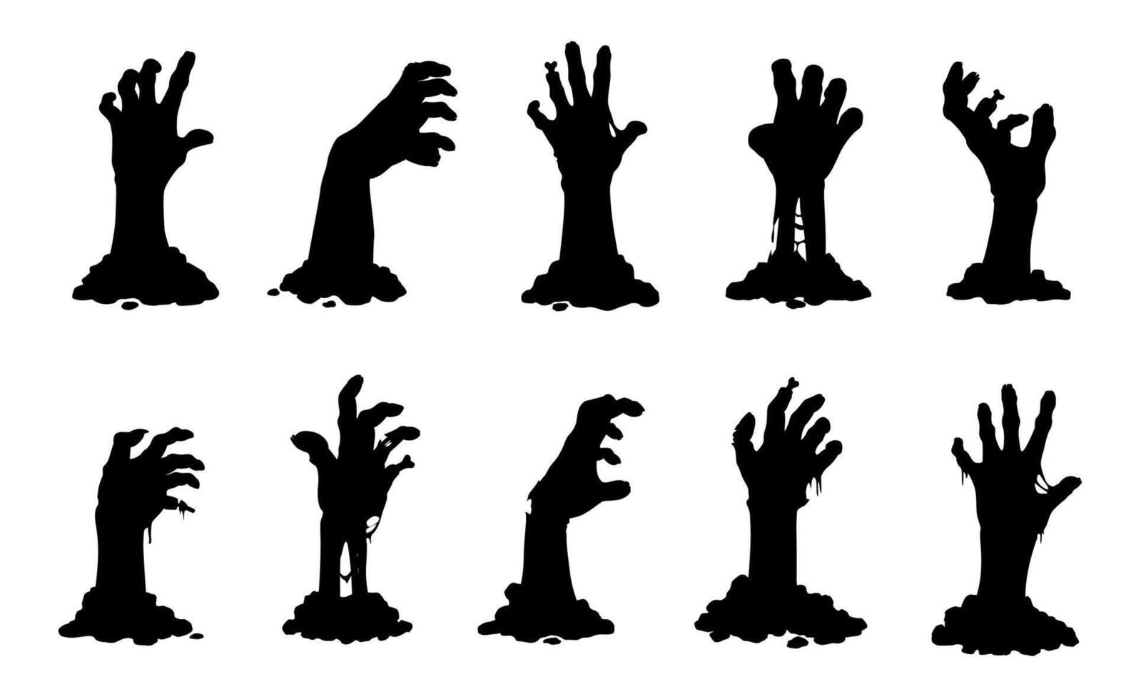 Zombie hands, undead corpse arms from grave, icons vector