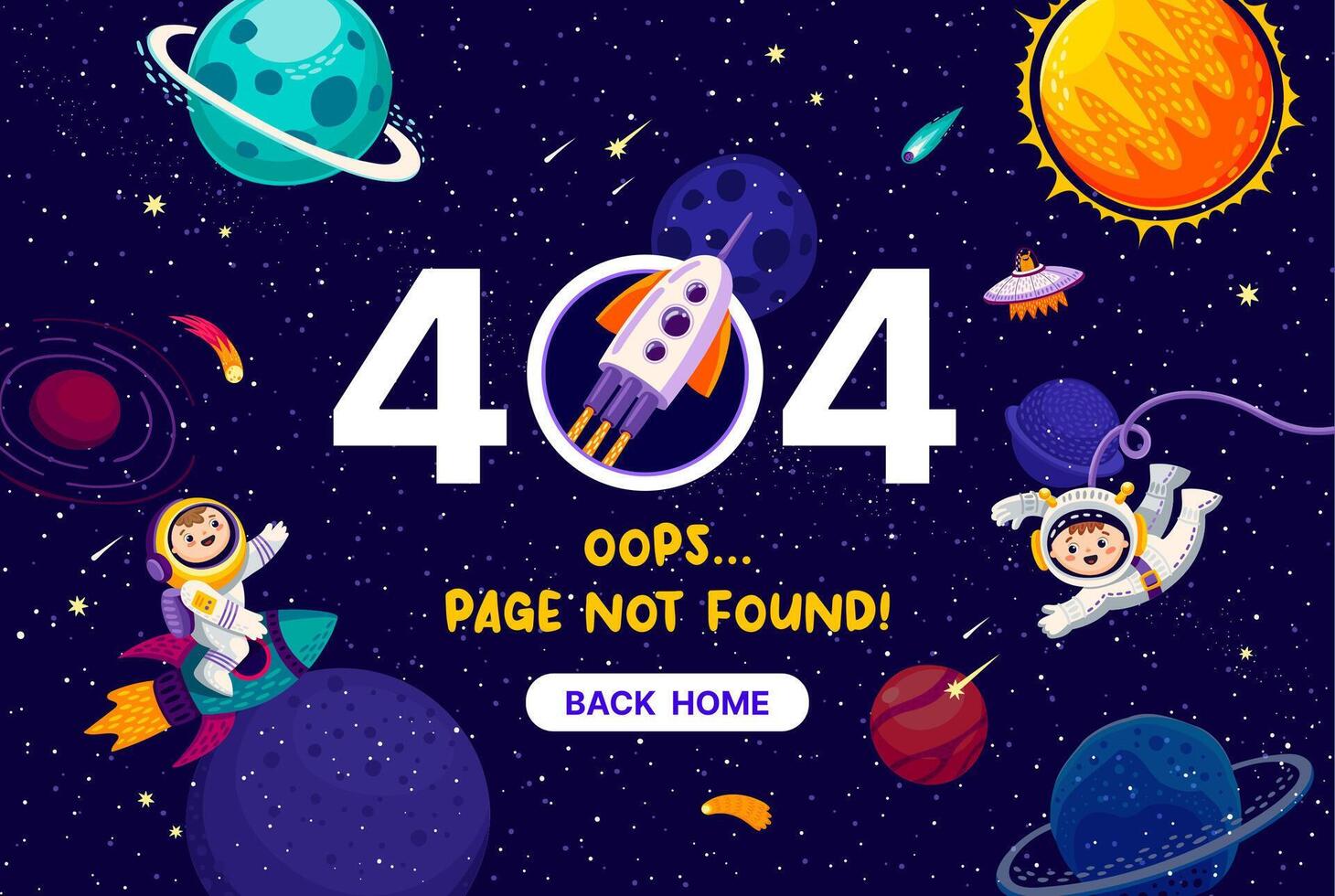 Page 404, galaxy space landscape with astronauts vector