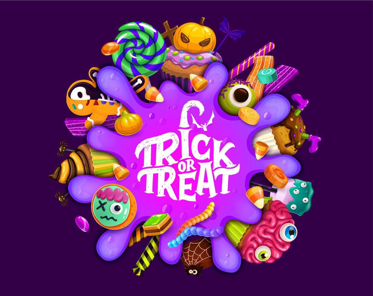 Trick or treat banner Halloween sweets and blob vector