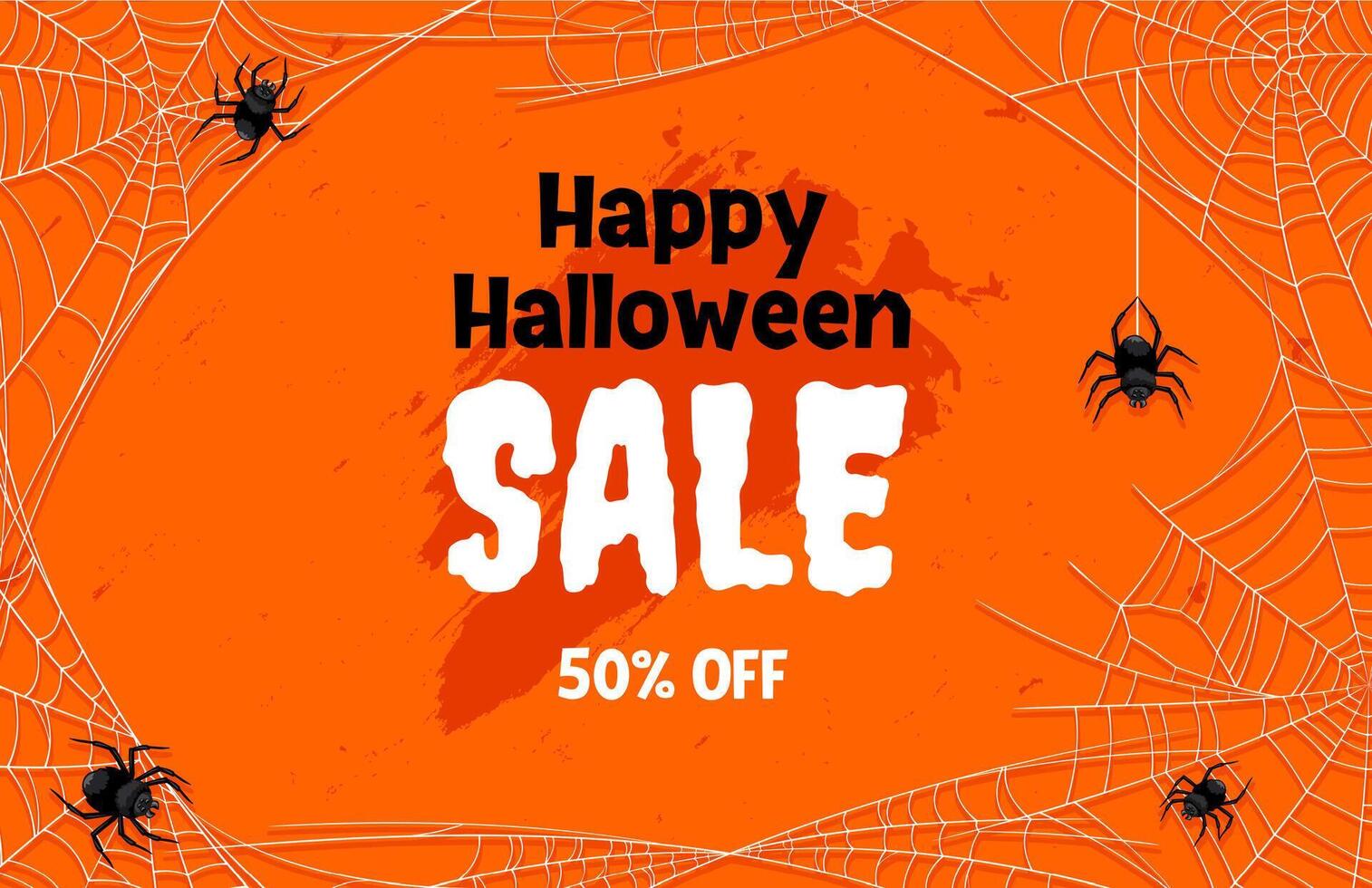 Grunge Halloween sale banner with spiders and web vector