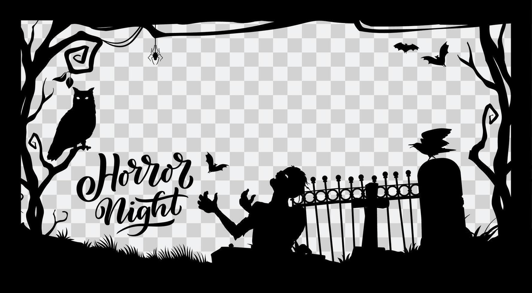 Halloween social media black frame with cemetery vector