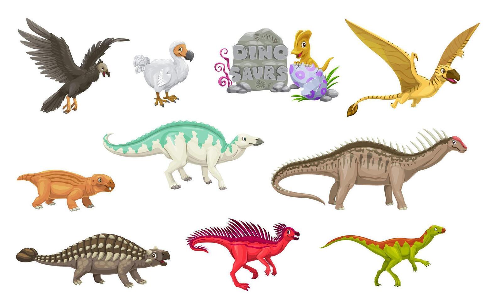 Cartoon dinosaur characters and dino kid in egg vector