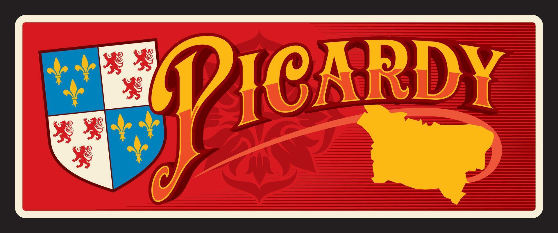 Picardy French region, old travel plate vector
