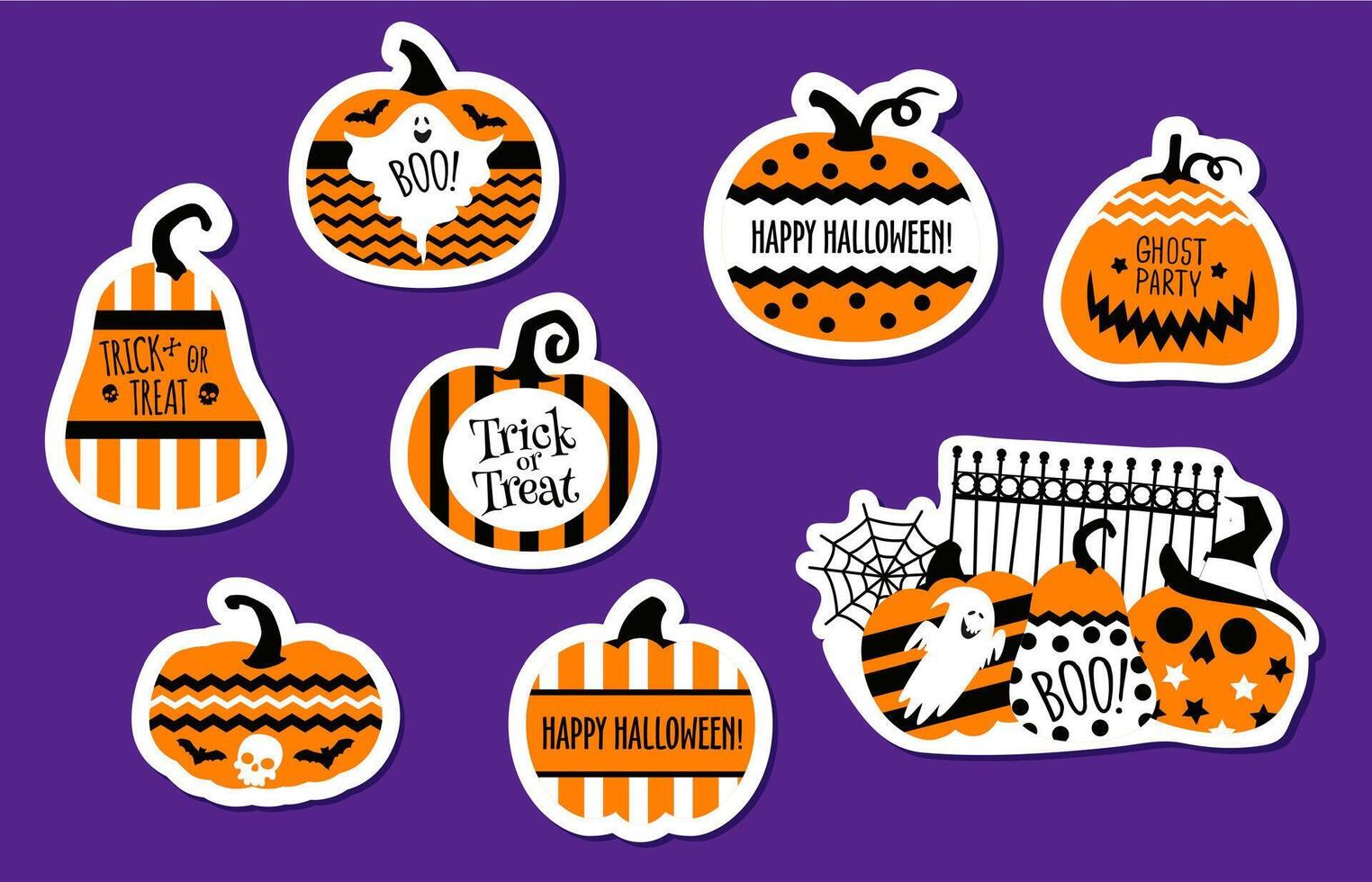 Duotone Halloween holiday stickers with pumpkins vector