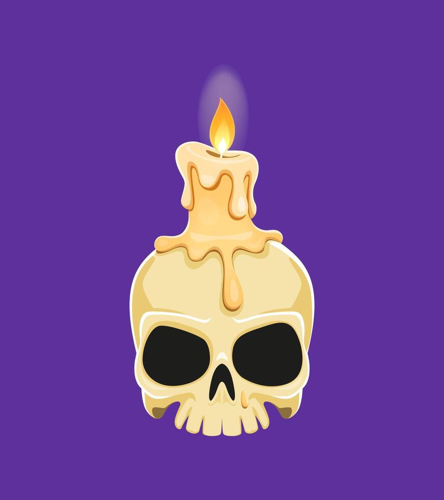 Cartoon Halloween skull with candle and wax vector