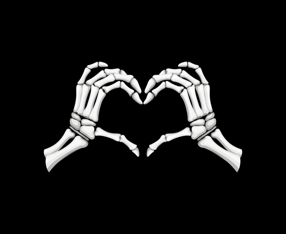 Skeleton hands form a heart shape gesture, vector