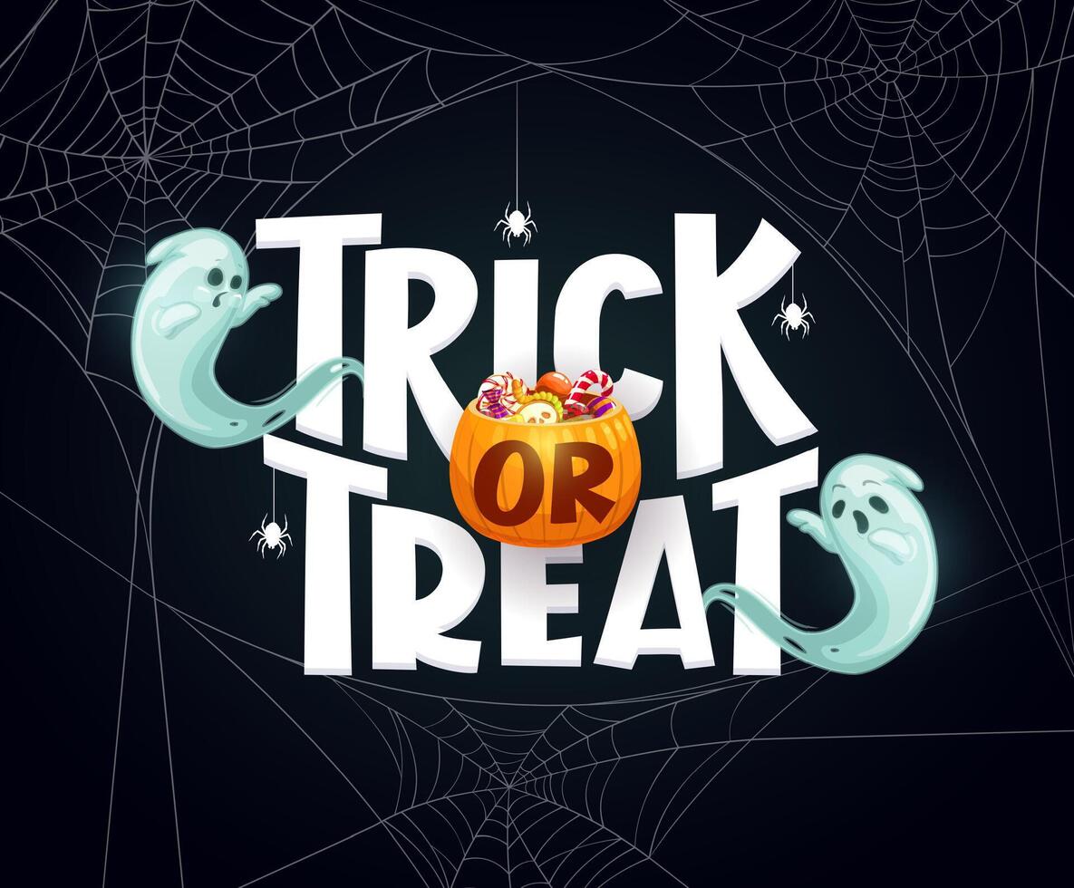 Trick or treat Halloween banner with funny ghosts vector