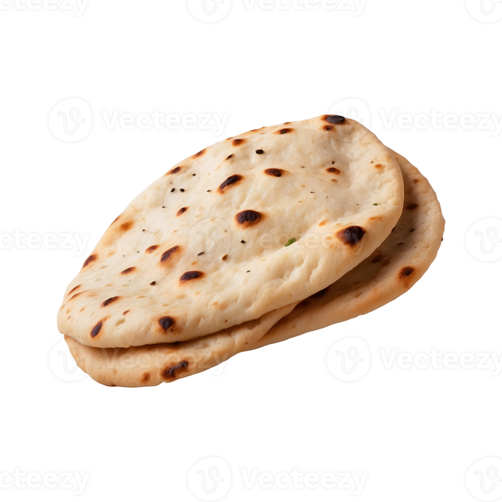 Buttery Garlic Naan Indian naan bread isolated on a transparent background png
