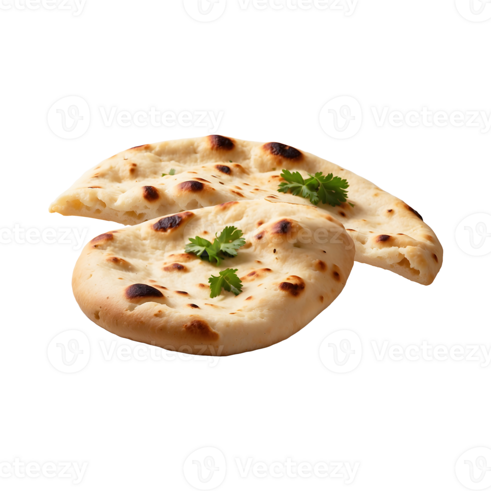 Buttery Garlic Naan Indian naan bread isolated on a transparent background png