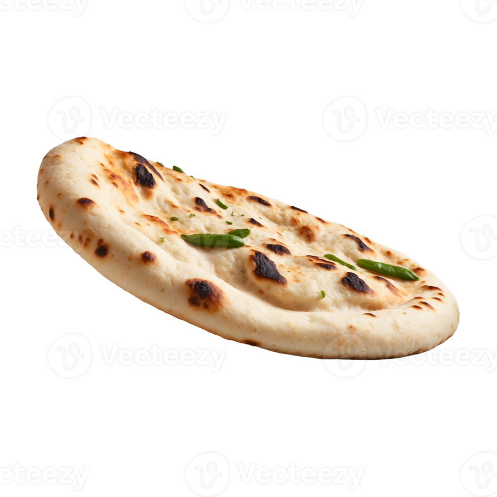Buttery Garlic Naan Indian naan bread isolated on a transparent background png