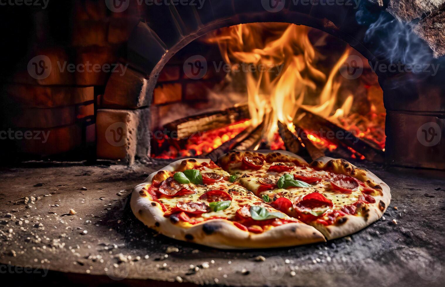 Wood-Fired Pizza in Brick Oven photo