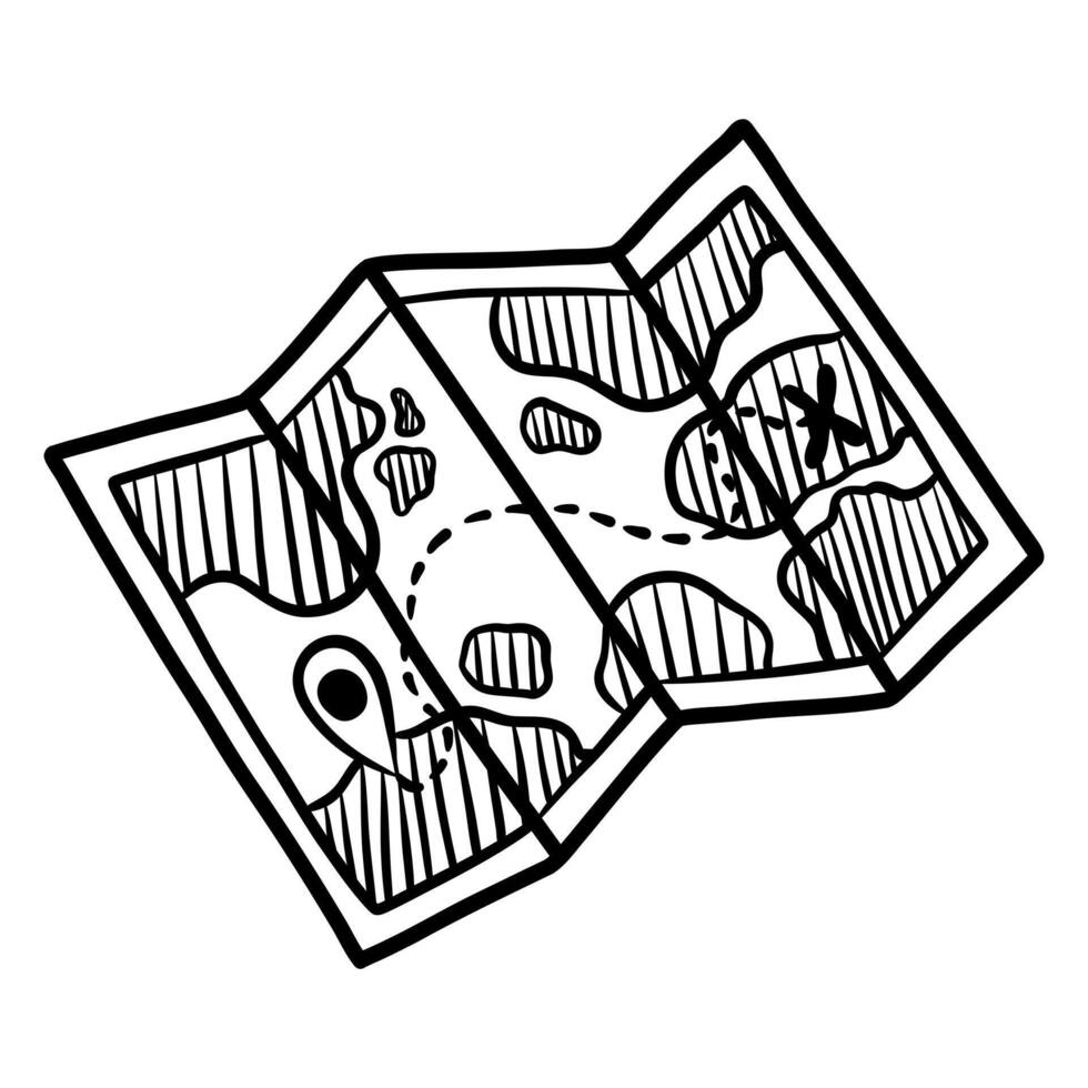Map in sketch style on white background. Black line drawing cartography. travel, tourism vector