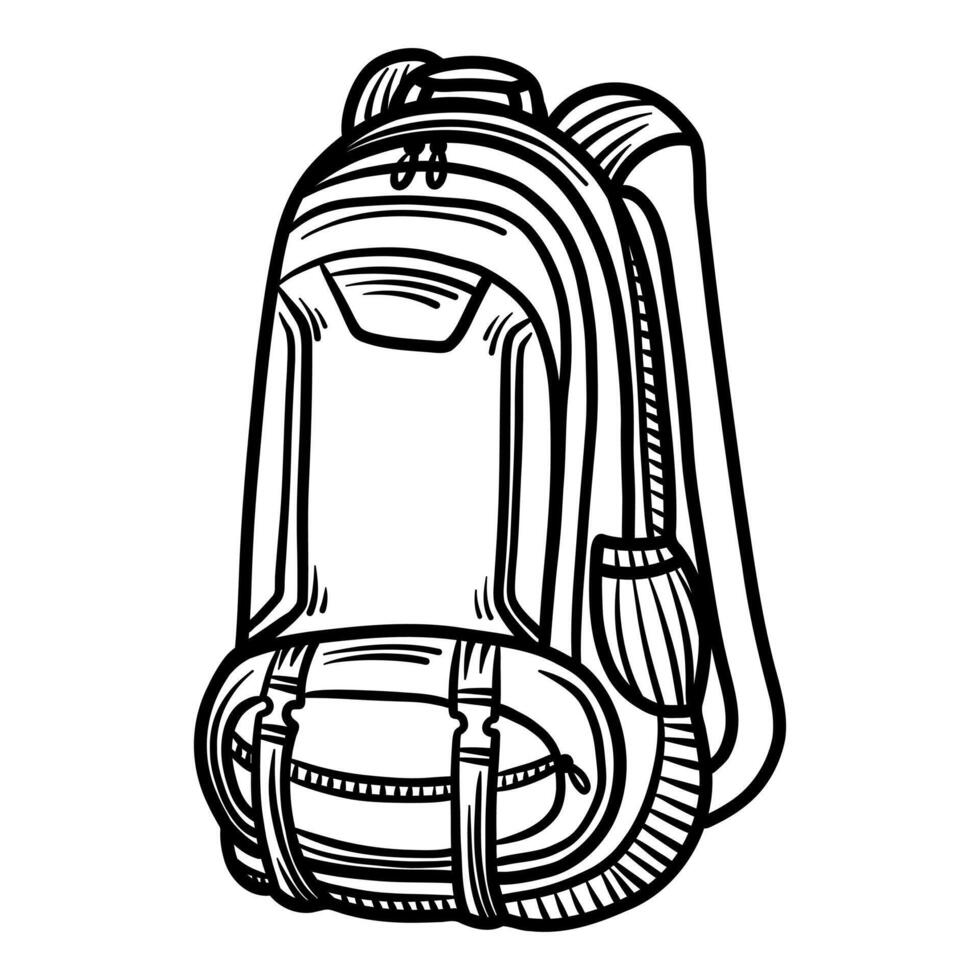 Briefcase for tourism, school or university. Linear sketch style illustration. Modern bag design vector