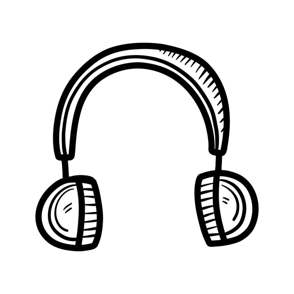 Headphones on the head drawing in linear style vector
