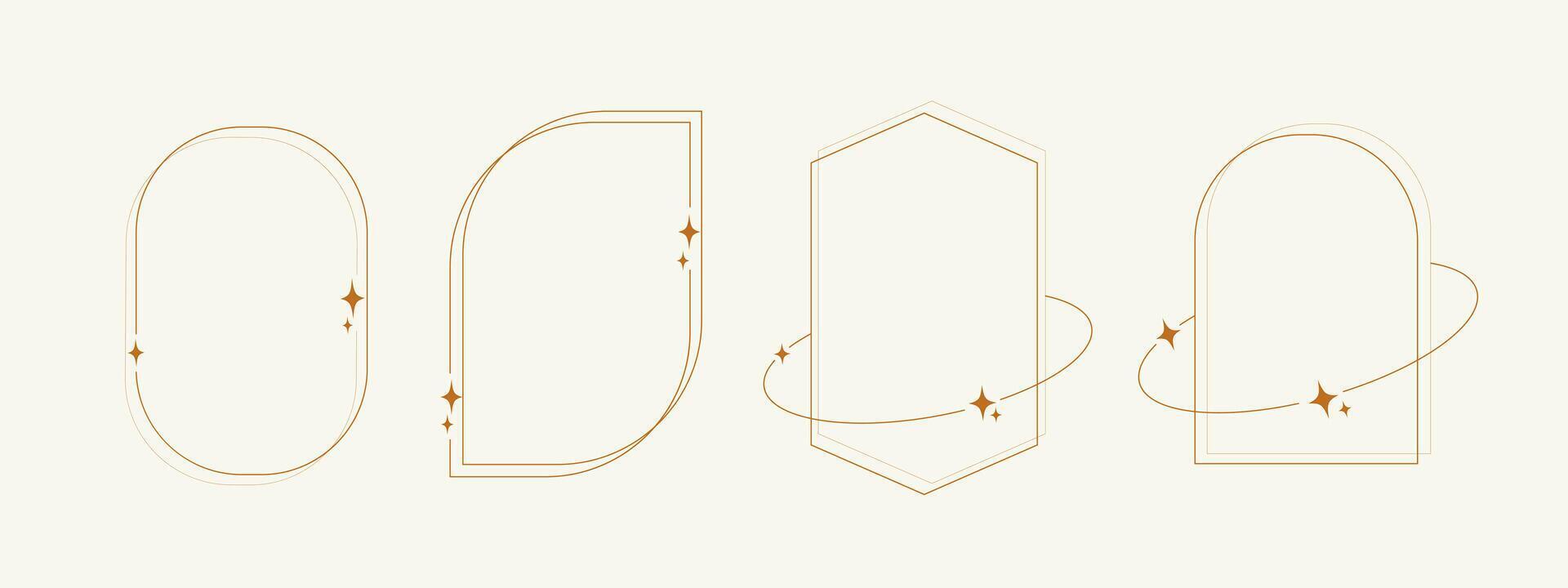 Boho Frame Set in Trendy Minimal Liner Style. Bohemian Borders. vector