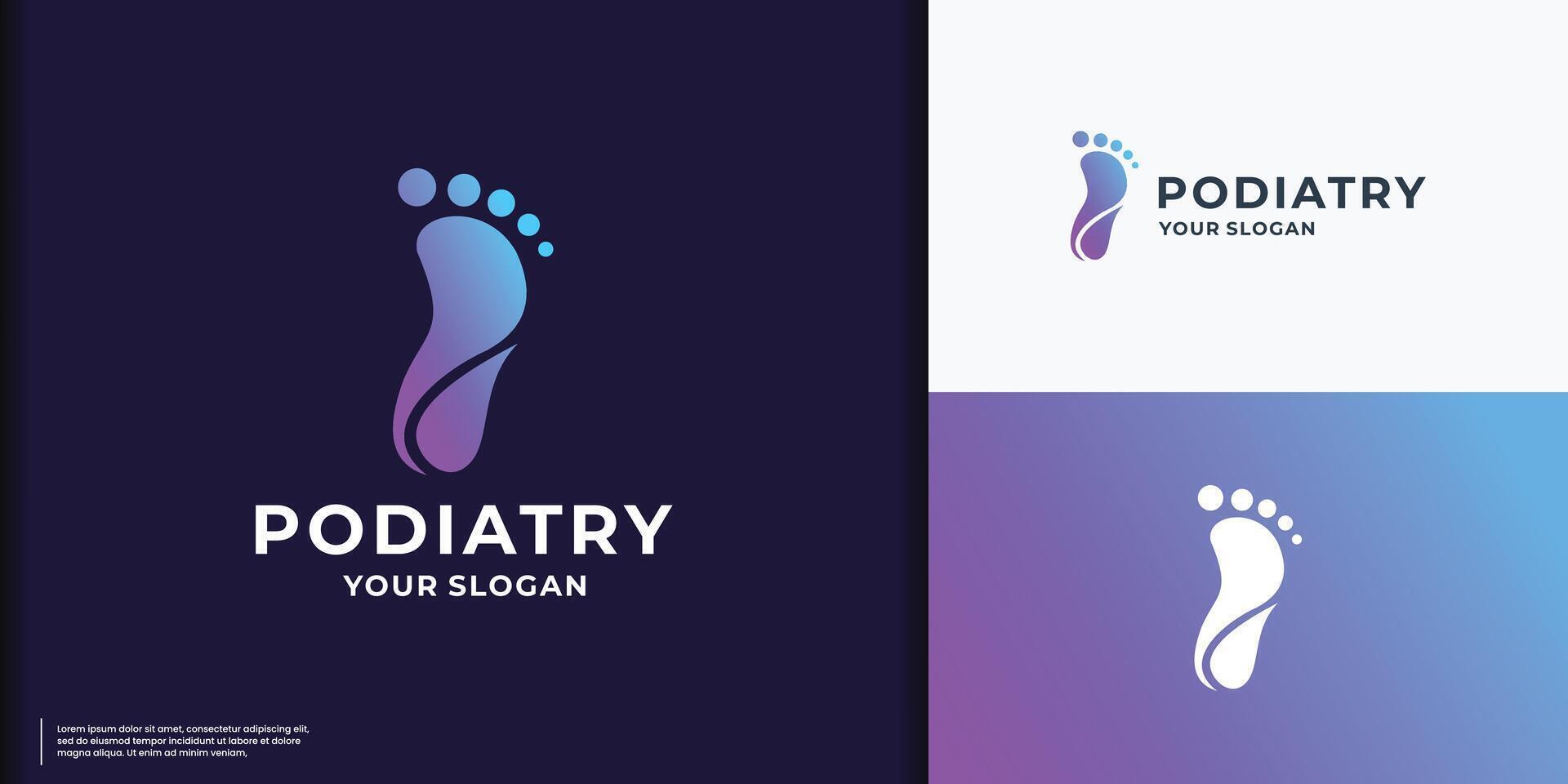 simple and modern concept foot podiatry logo and gradient color brand vector