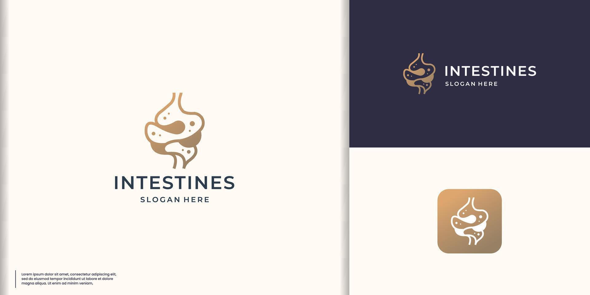 Human Intestine medical structure. logo Intestines silhouette on golden color branding vector