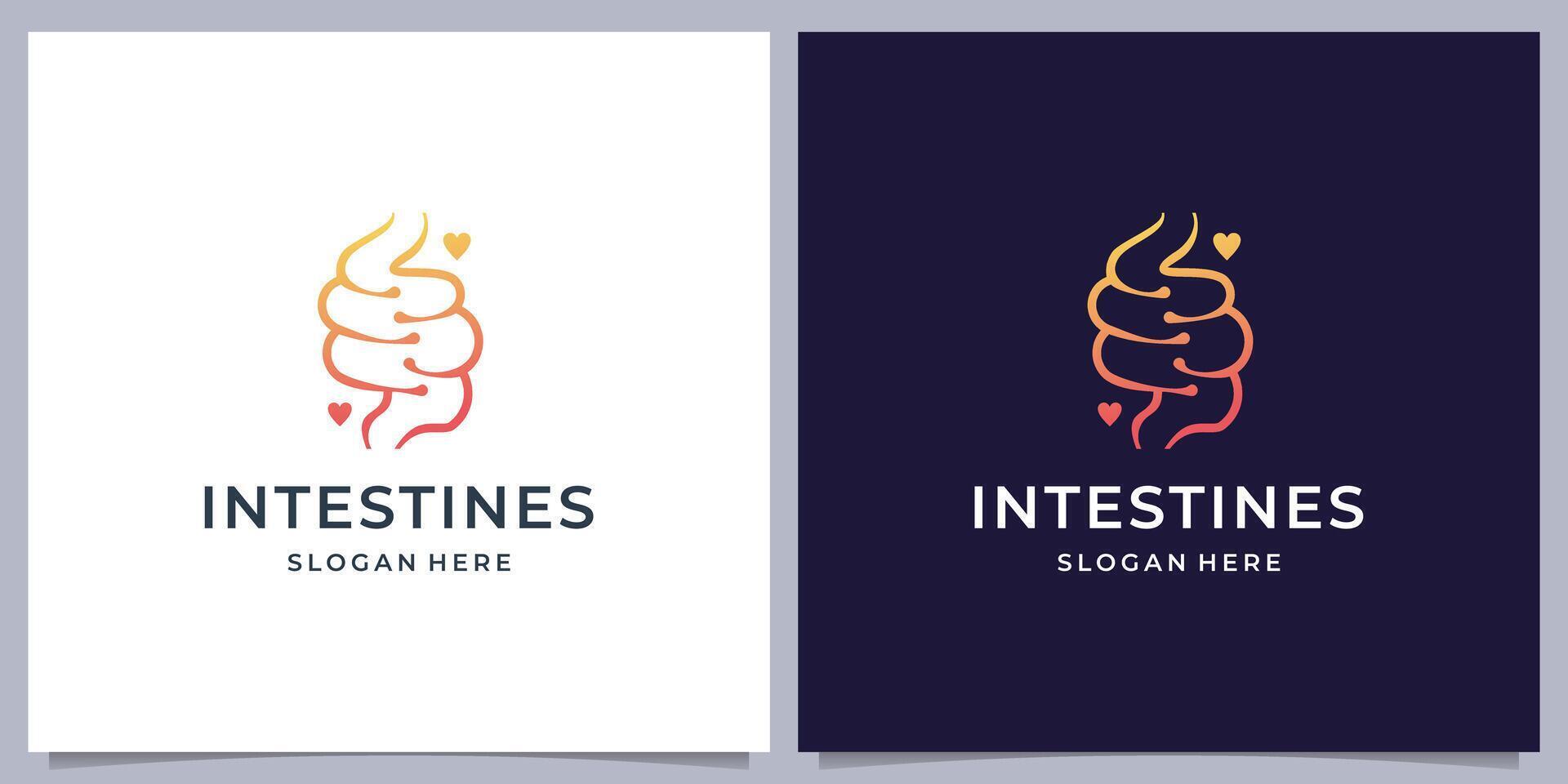Healthy digestion logo design, intestine line concept with love health medical care. vector