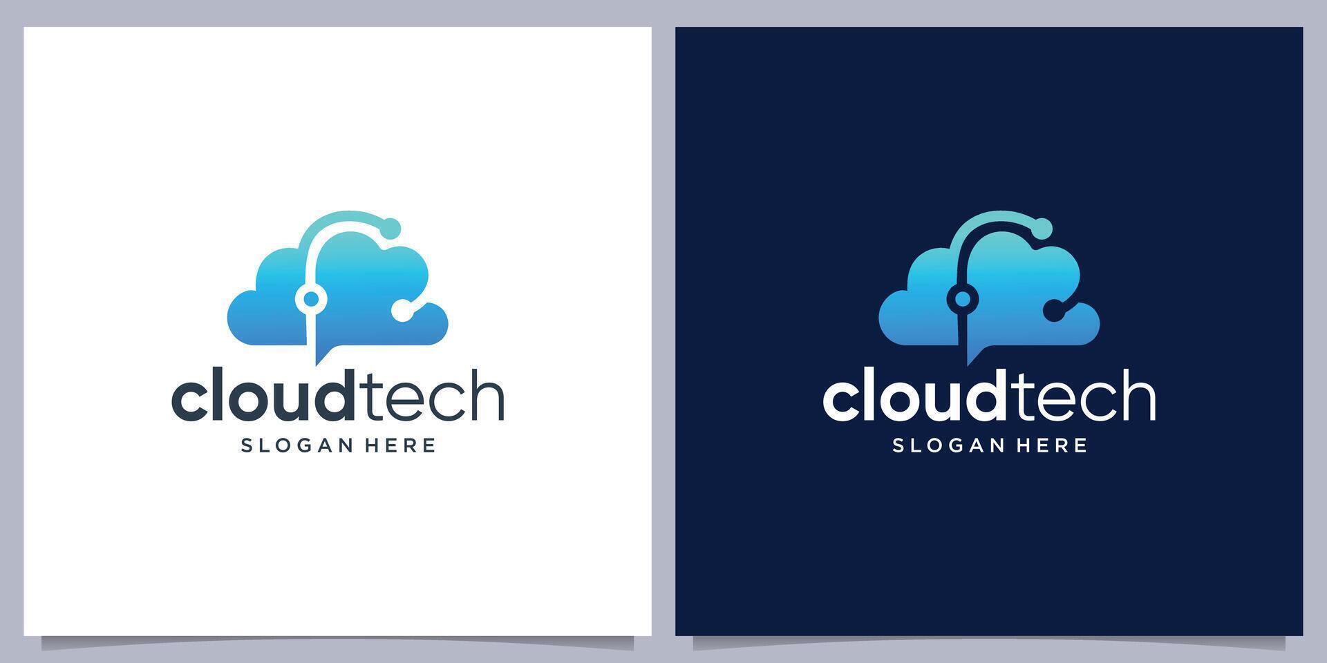 inspiration cloud logo design with tech dot in silhouette shape concept. vector