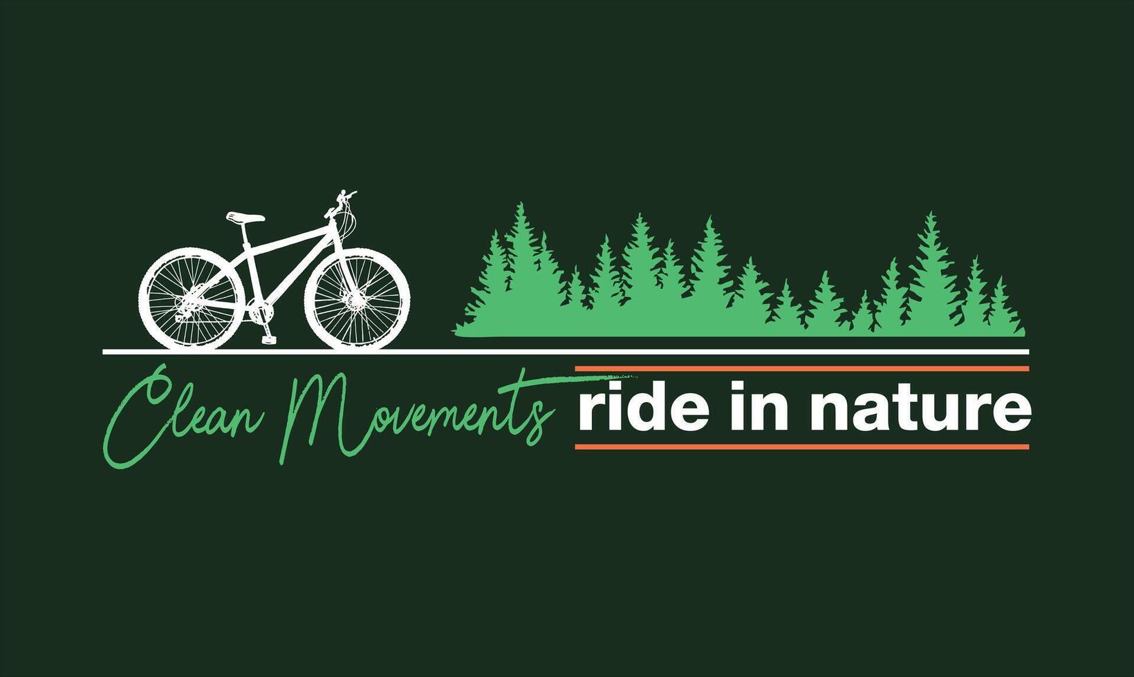 Illustration of a bicycle silhouette and trees in a composition with lettering alluding to clean transport and nature preservation. vector