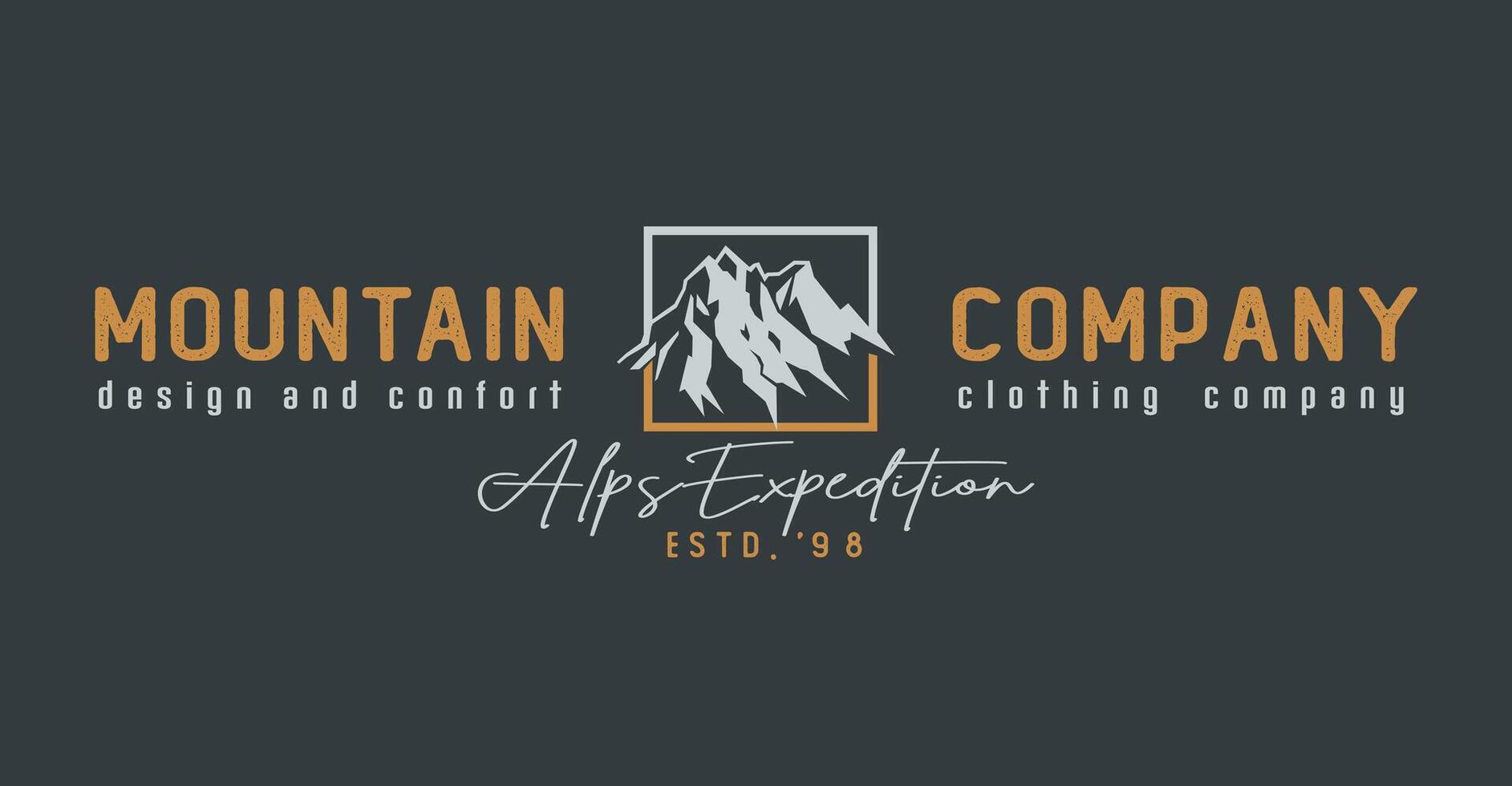 Snowy mountain silhouette illustration in graphic style and in composition with lettering. vector