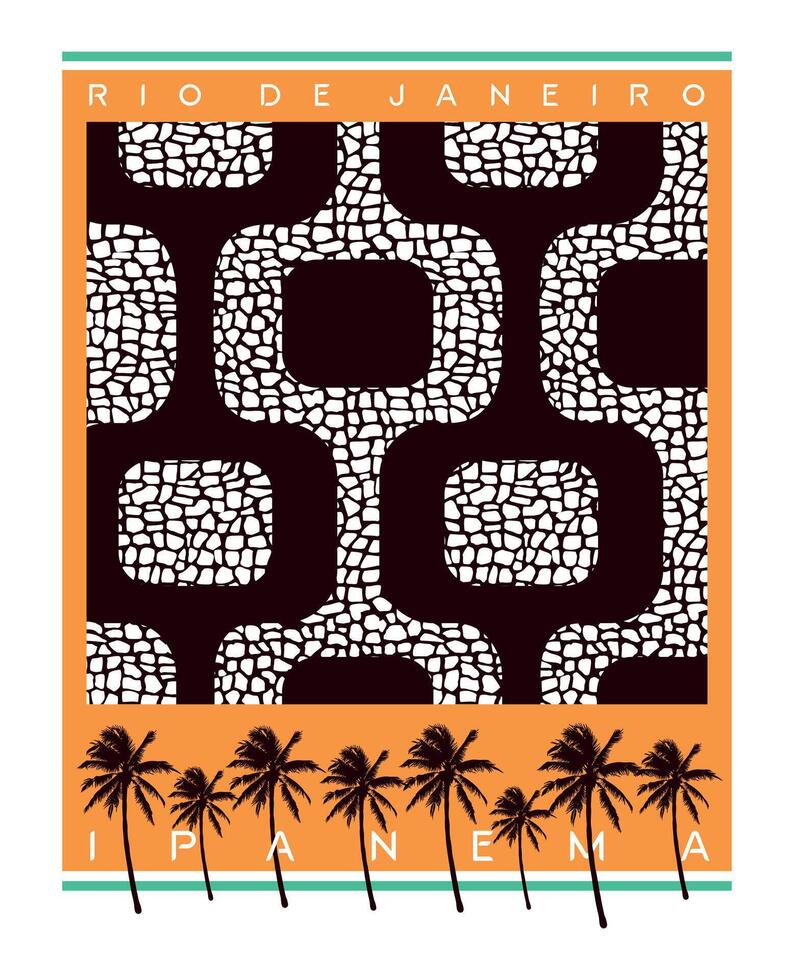 Illustration in abstract style graphically representing the sidewalk on Ipanema beach, Rio de Janeiro, Brazil. vector