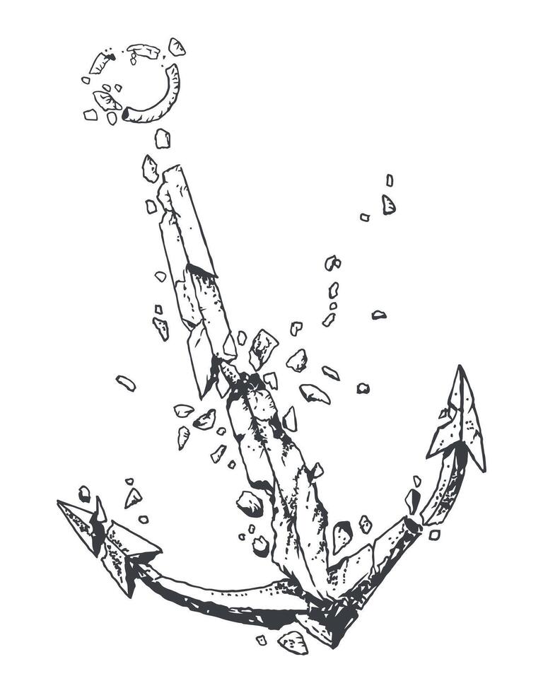 Illustration of anchor destroyed to pieces. vector