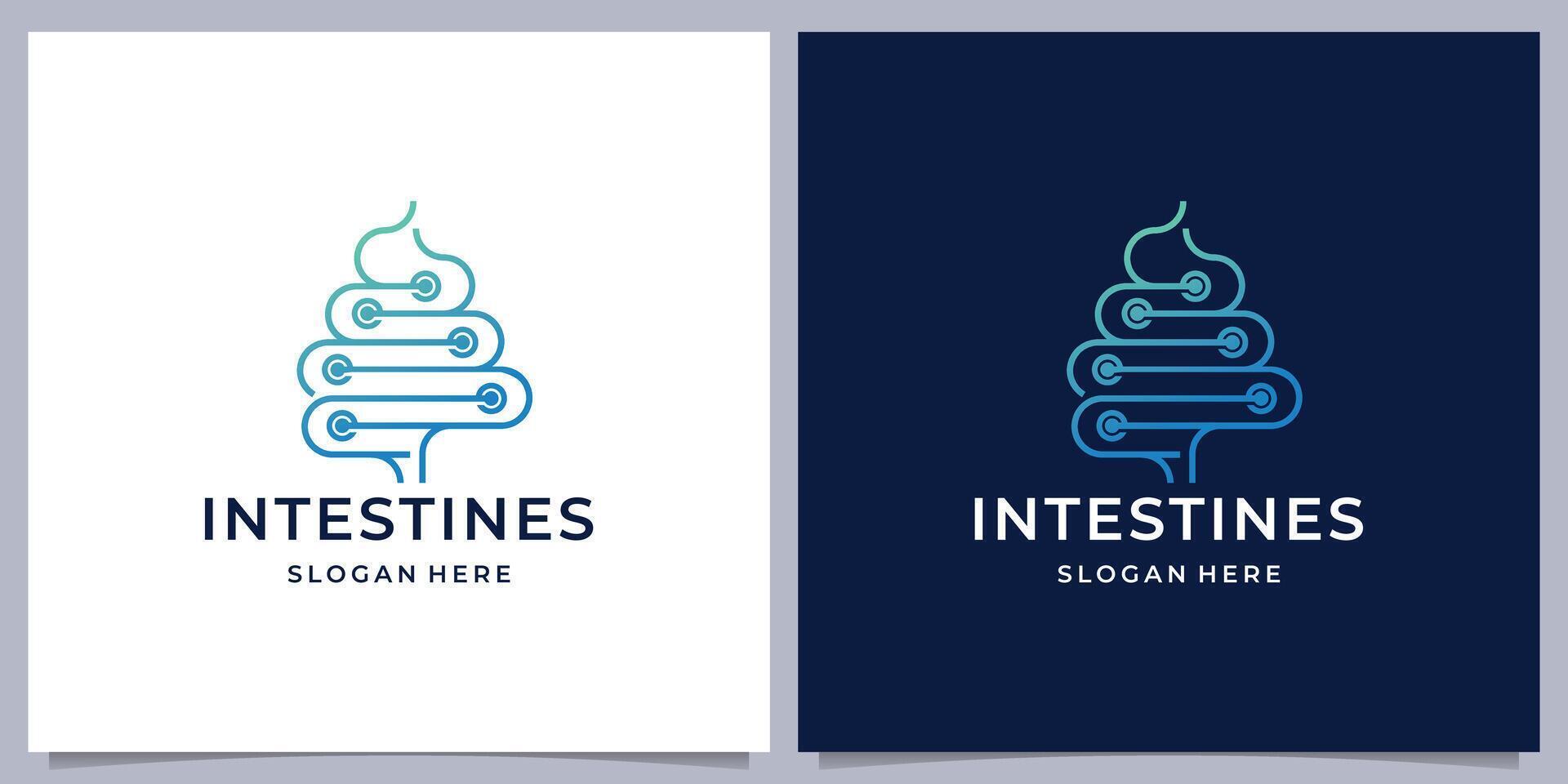 minimal intestine linear style with dot tech logo template illustration. vector