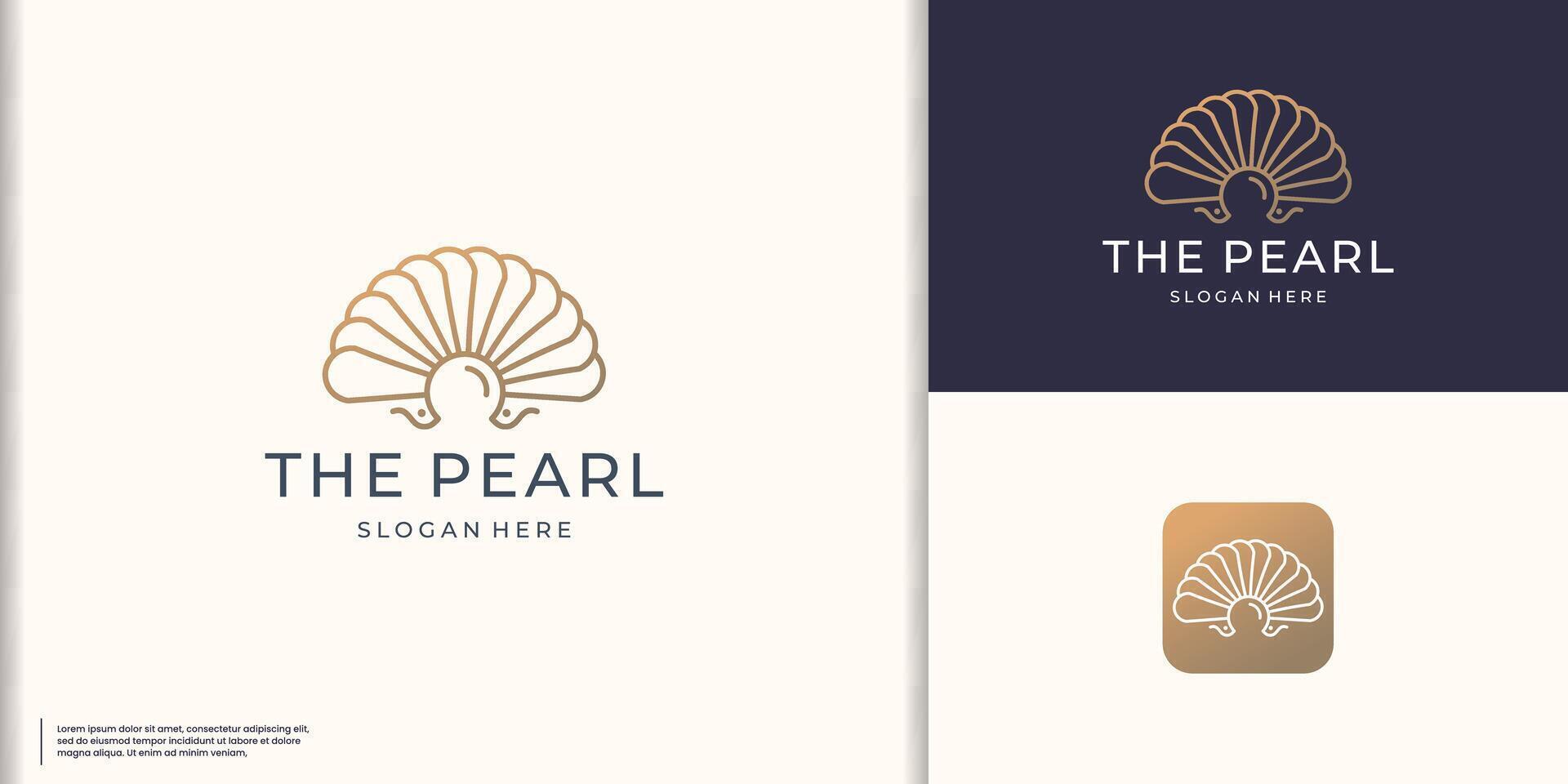 luxury and elegant gold colored pearl shell logo template. vector